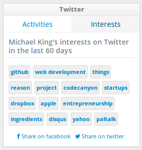 Interests extracted from twitter stream interests screenshot